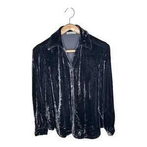 Coldwater Creek Crushed Velvet Top Size 1X Black Button Up Silk Blend Whimsygoth